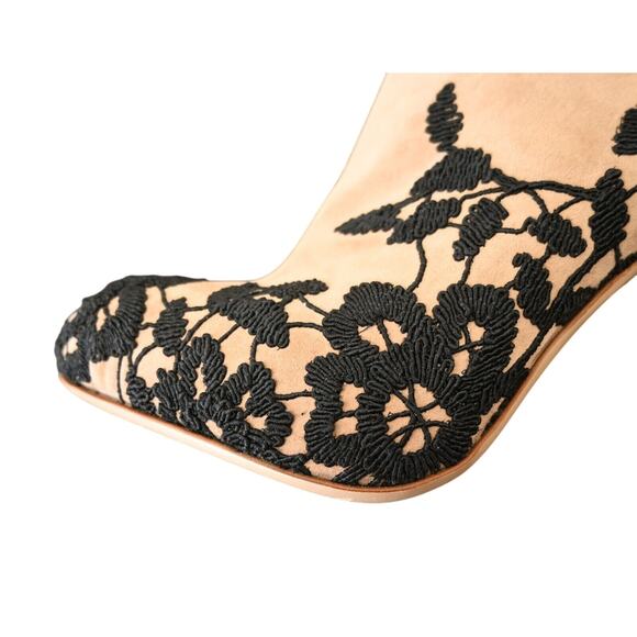 Valentino Garavani Light Brown Suede Floral Lace Heeled Zip Booties Size 37 - Picture 6 of 14